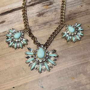 Aqua Rhinestone Choker Necklace Blue Green Cabochon Teardrop Crystal